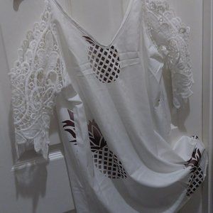 White Gold Pineapple Top Cover Up Large